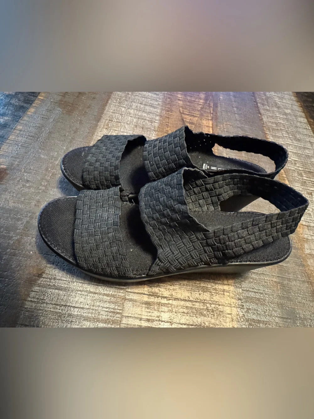 Steven by Steve Madden black woven elastic wedge sandals Size 7.5